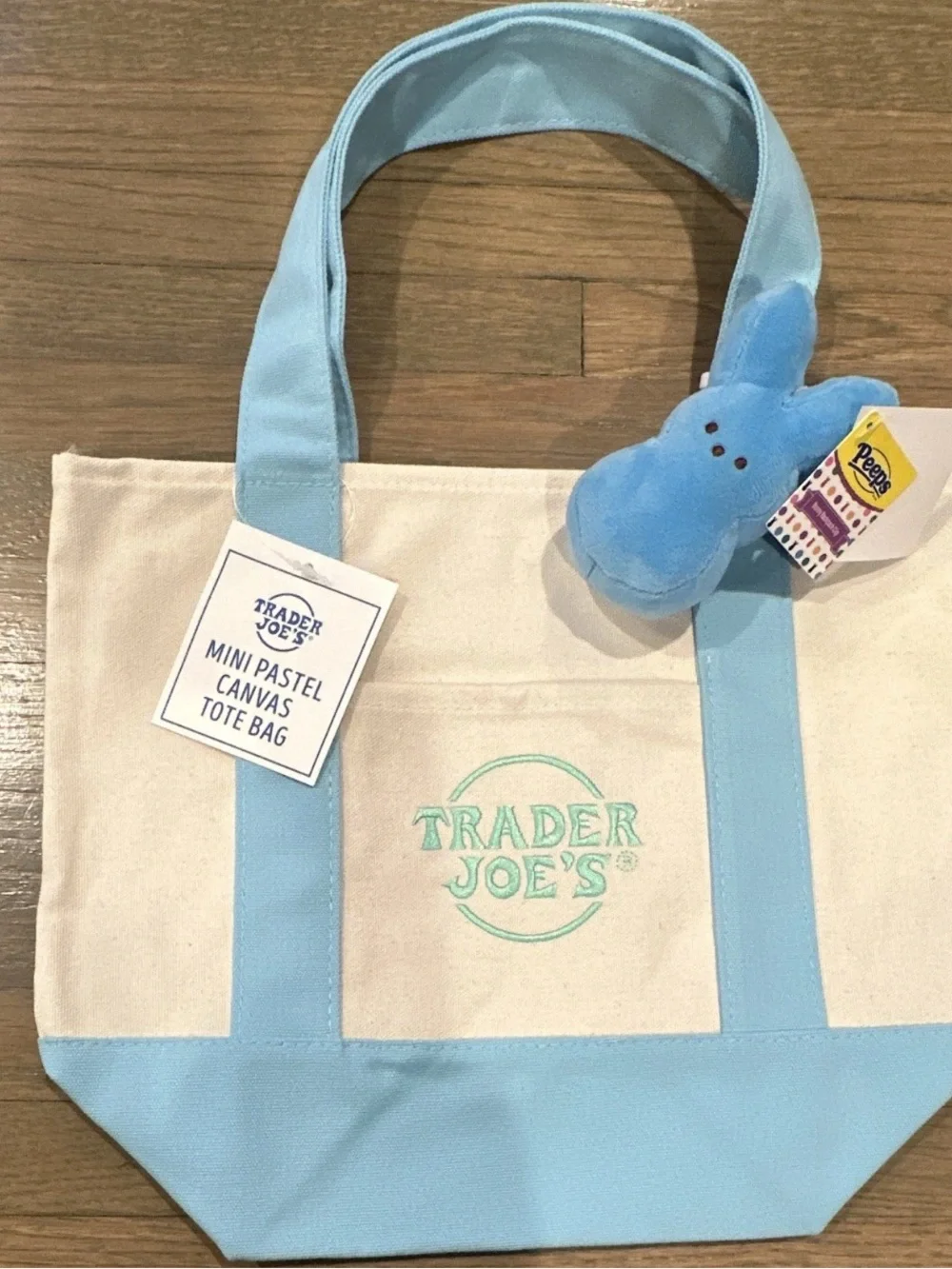 Trader Joe's Peeps Mini Pastel Canvas Tote Bag Mini Blue & Beige Canvas Tote